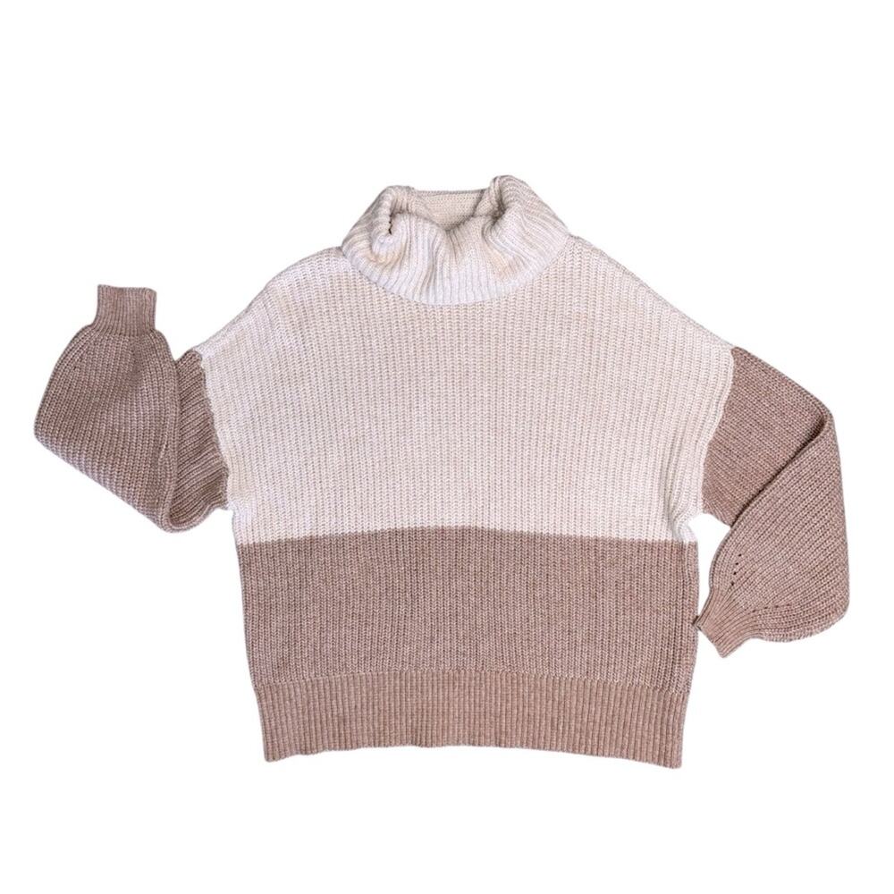 AMERICAN EAGLE Women’s Tan Cream Colorblock Turtleneck Sweater